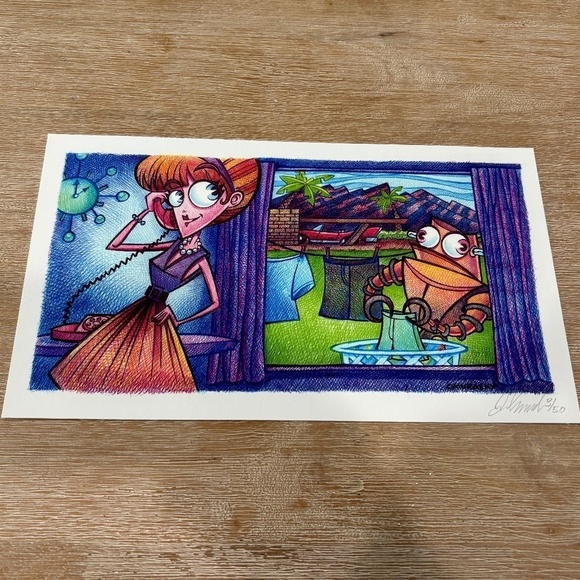 John Murasky Limited Ed Print "Robot Laundry" 11"L x 6.25"H - Picture 2 of 7
